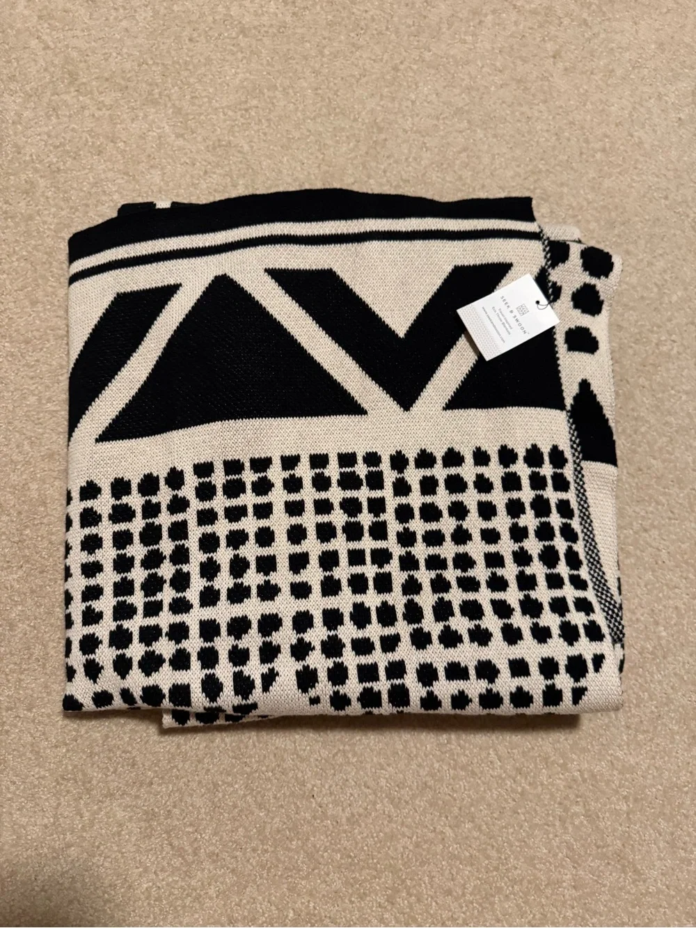 Seek & Swoon Adobe Eco Throw Black Tan Southwestern USA NWT Standard 50x60”